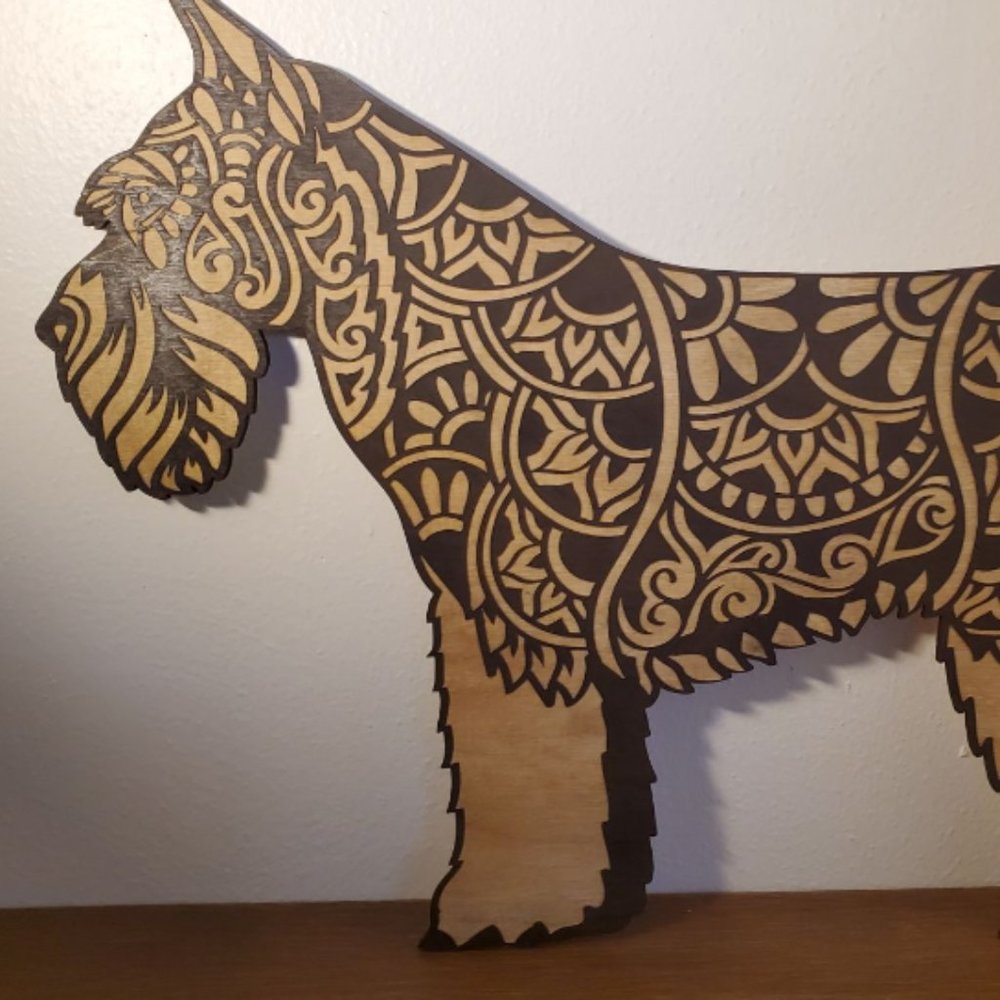 Laser Engraved Schnauzer Wooden Wall Home Decor